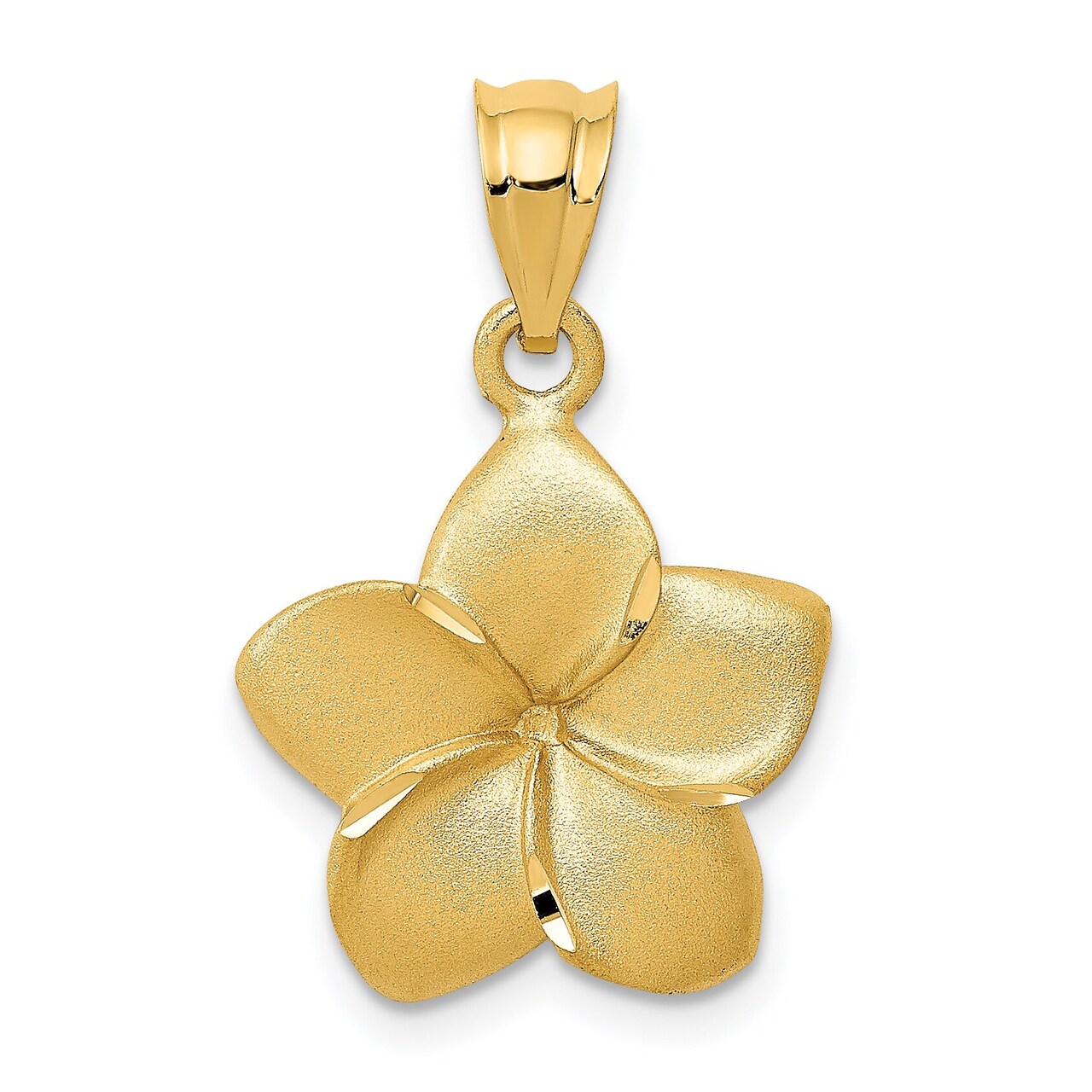 14K Yellow Gold Plumeria Floral Charm Pendant Charm Jewerly 24mm x 15mm